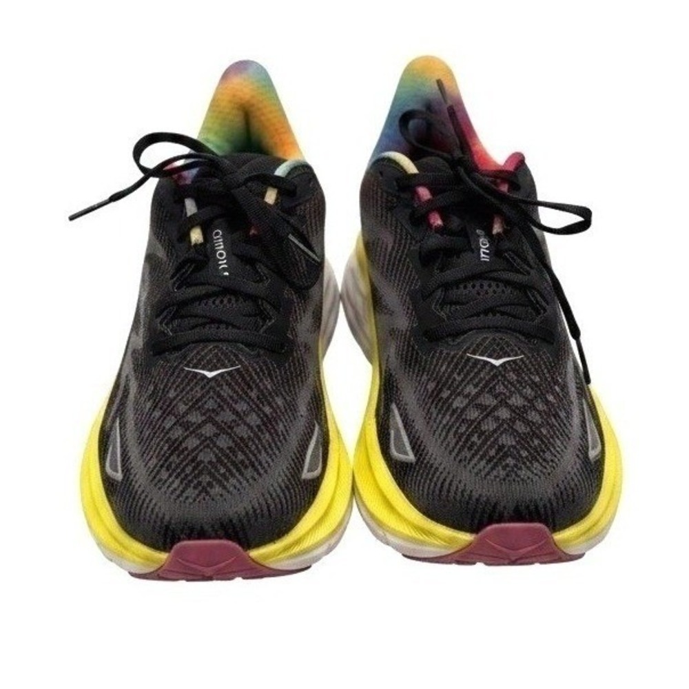 Hoka Clifton 9 Womens 10B Black Yellow Rainbow Running Shoes Cushioned Athletic